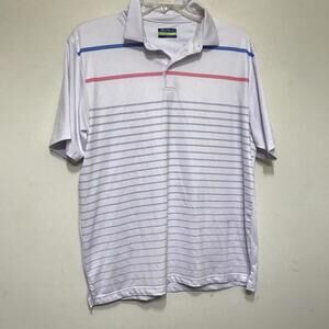 Ben Hogan Mens Sz L Multicolor Striped Golf Polo Shirt Short Sleeve Collared